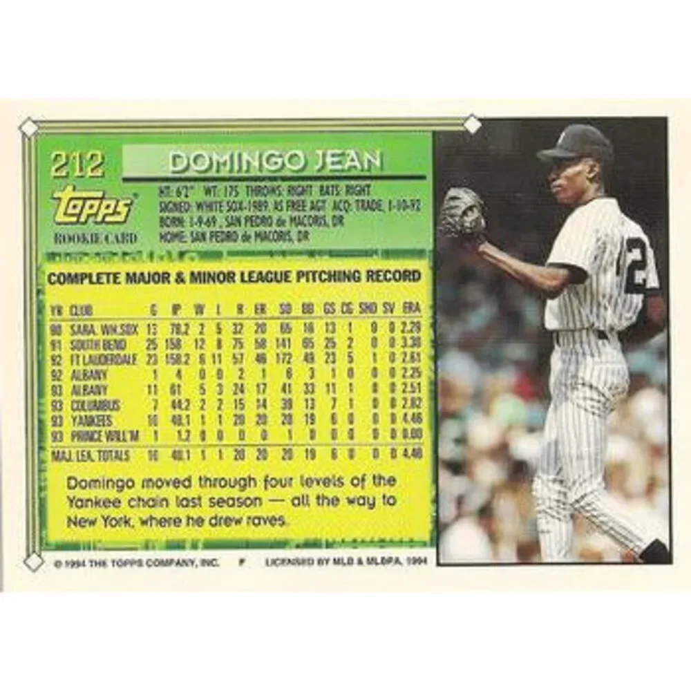 1994 Topps Domingo Jean FS, RC # 212 New York Yankees